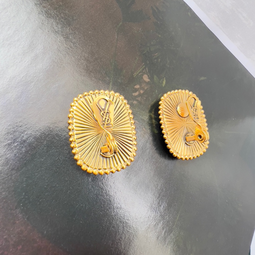 SOLD! Auth YSL Earrings • Authentic Yves Saint Laurent Blue Cabochon Clip Ons - Picture 9 of 9